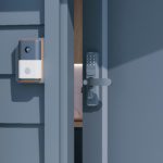 Modern commercial door access control keypad and security camera installed on exterior wall in Dallas