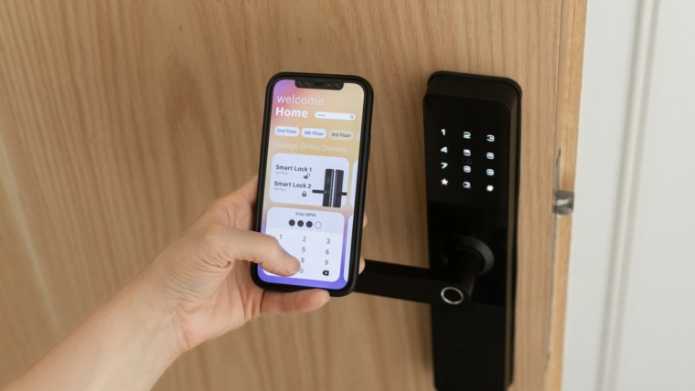 Wireless smart locks Dallas retrofit installed on an office suite door